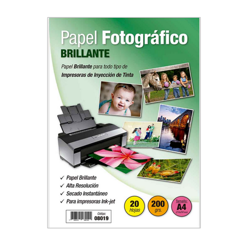 Papel fotografico brillante 200 gr A4 x20